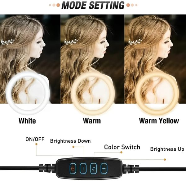Ring Light with Tripod Stand26cm LED Ring Light with Tripod & Mobile Holder – 3 Colors Dimmable USB