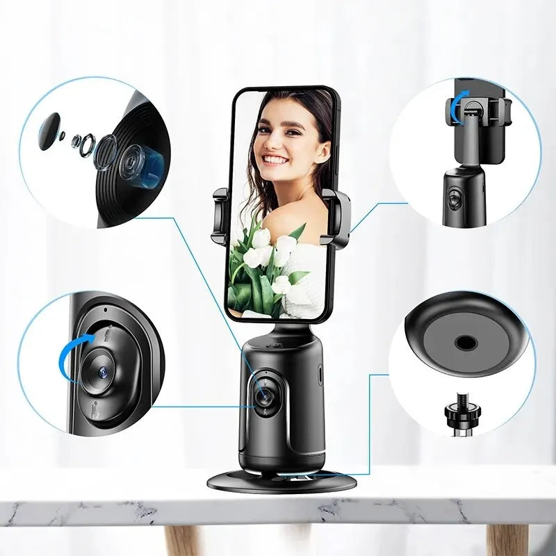 360° Auto Face Tracking Gimbal – AI Smart Phone Holder for Vlog & Live