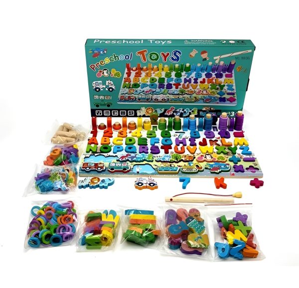 Wooden Puzzle Learning Board Montessori Toy | ABC, Numbers, Shapes & Abacus