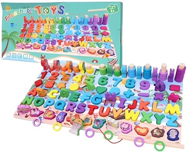 Wooden Puzzle Learning Board Montessori Toy | ABC, Numbers, Shapes & Abacus